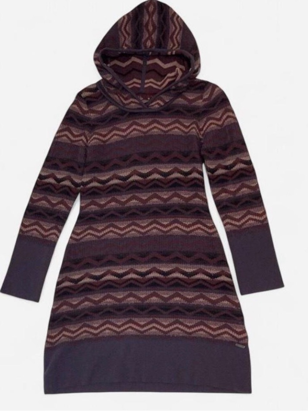 Prana Meryl Chevron Sweater Dress Hooded Maroon Women’s Medium Stretch